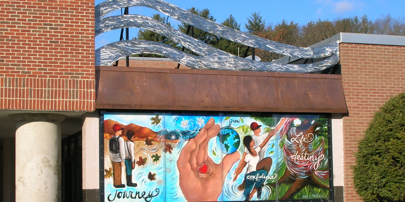 A painted mural outside a school entrance in Vermont